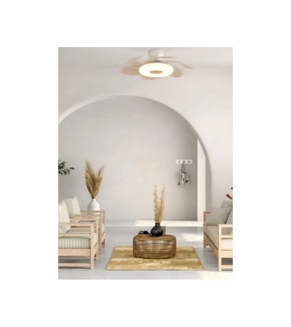 Ventilateur FLOWER Blanc / Bois : LED dimmable & design floral Ventilateur FLOWER Blanc / Bois : LED dimmable & design floral