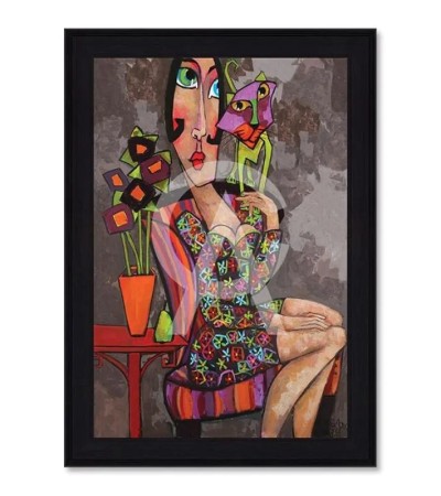 Tableau LE CHAT VERT – Martine Gonnin  – Fabriqué en France