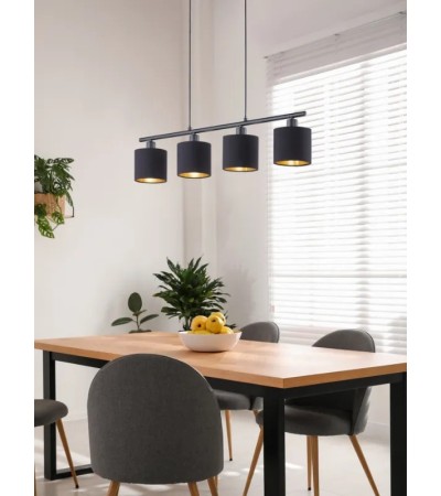 Suspension TOMMY – 4 lumières textile noir/or design