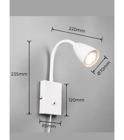 Applique tête de lit WANDA orientable – blanche, noire ou laiton