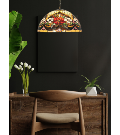 Suspension Tiffany florale en vitrail – Luminaire élégant | Lumiland