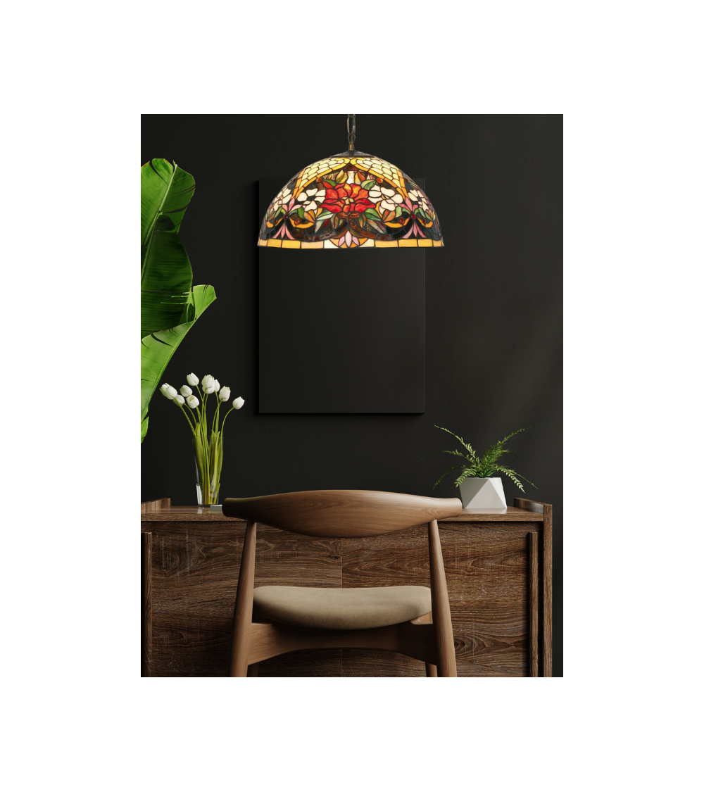 Suspension Tiffany florale en vitrail – Luminaire élégant | Lumiland