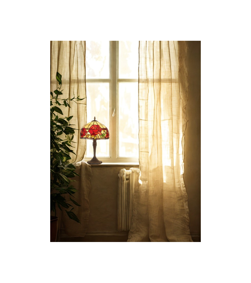 Lampe Tiffany ROSALEE : Petite lampe à poser en verre coloré