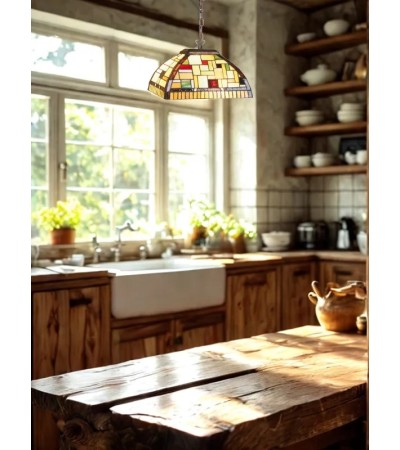 Suspension Tiffany MONDRIA – Luminaire vitrail art déco coloré