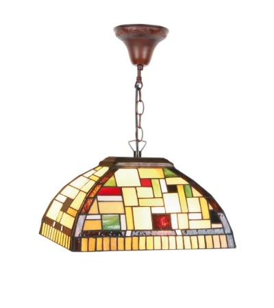 Suspension Tiffany MONDRIA – Luminaire vitrail art déco coloré