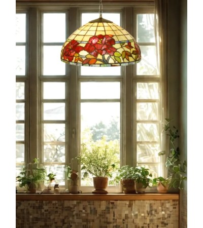 Suspension Tiffany ELORA – Luminaire vitrail floral – Art nouveau