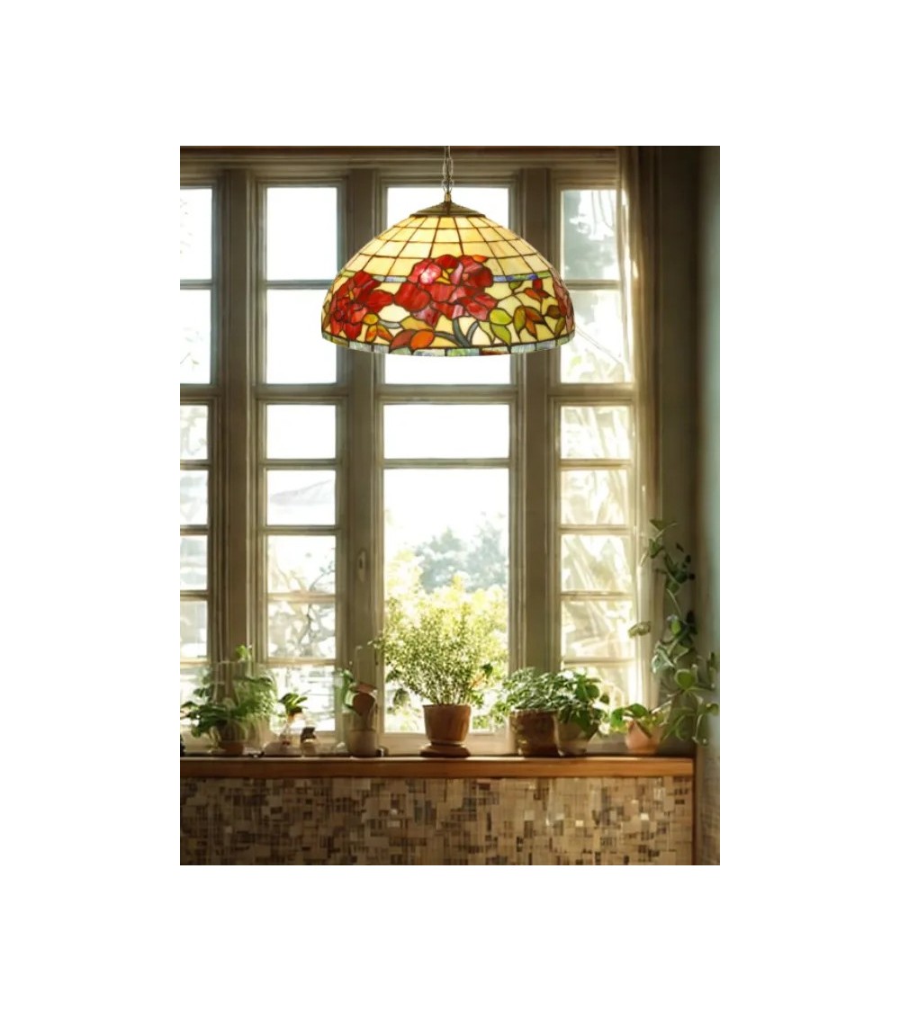 Suspension Tiffany ELORA – Luminaire vitrail floral – Art nouveau