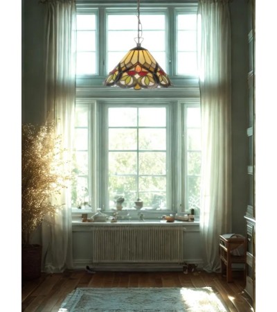 Suspension Tiffany FLORÉA – Luminaire vitrail floral | Lumiland