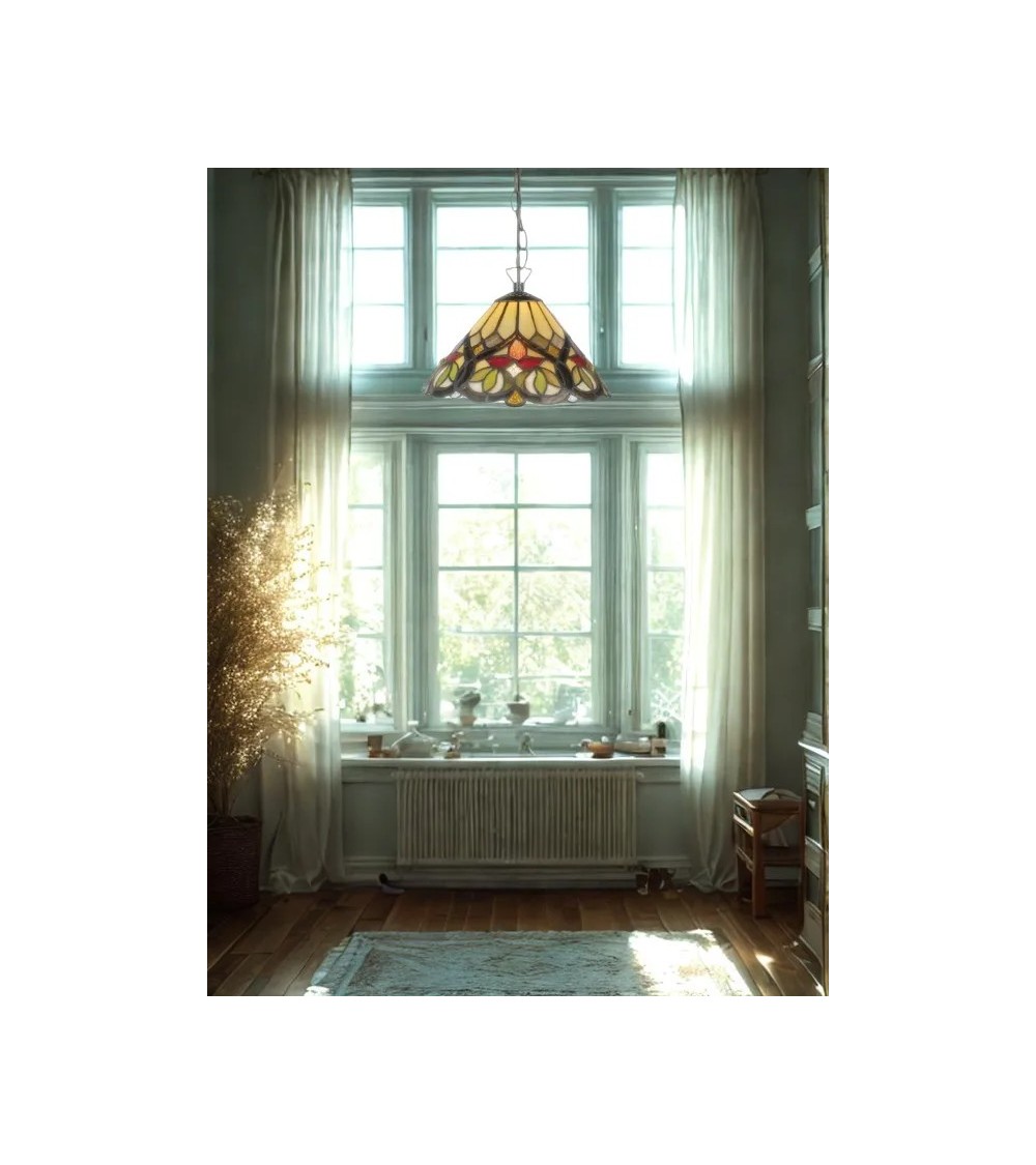 Suspension Tiffany FLORÉA – Luminaire vitrail floral | Lumiland