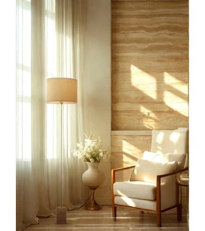 Lampadaire ORFÉA travertin et lin – Luminaire naturel | Lumiland