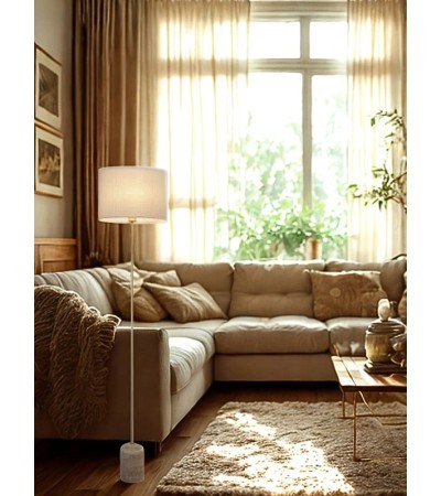 Lampadaire ORFÉA travertin et lin – Luminaire naturel | Lumiland
