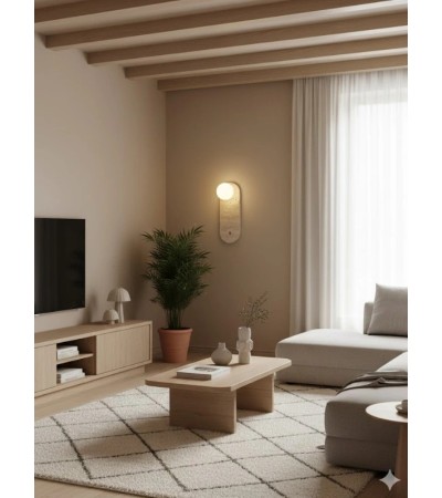 Applique Elya travertin et verre sablé – Luminaire mural