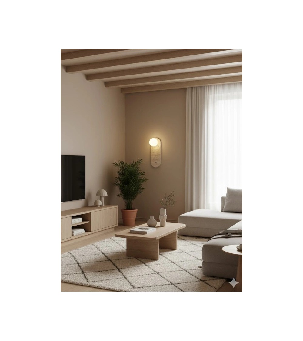 Applique Elya travertin et verre sablé – Luminaire mural Applique Elya travertin et verre sablé – Luminaire mural