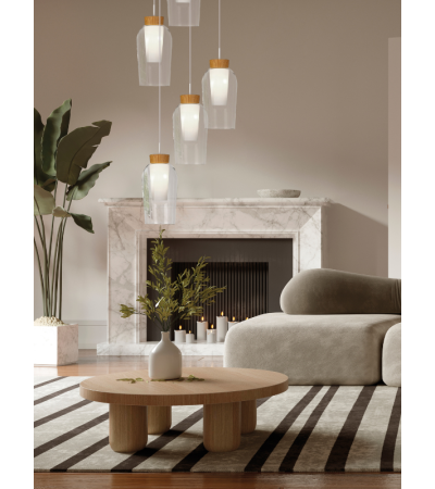 Suspension NORA 3 lumières – Luminaire bois et blanc | Lumiland