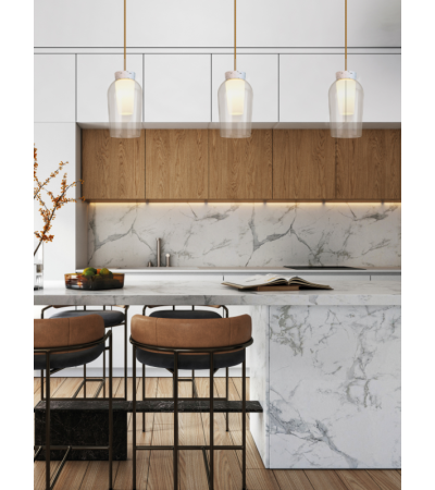 Suspension NORA 1 et 3 lumières – Luminaire design marbre et verre