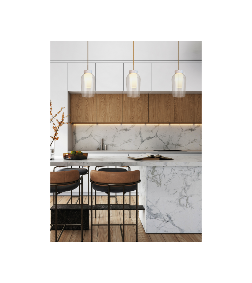 Suspension NORA 1 et 3 lumières – Luminaire design marbre et verre