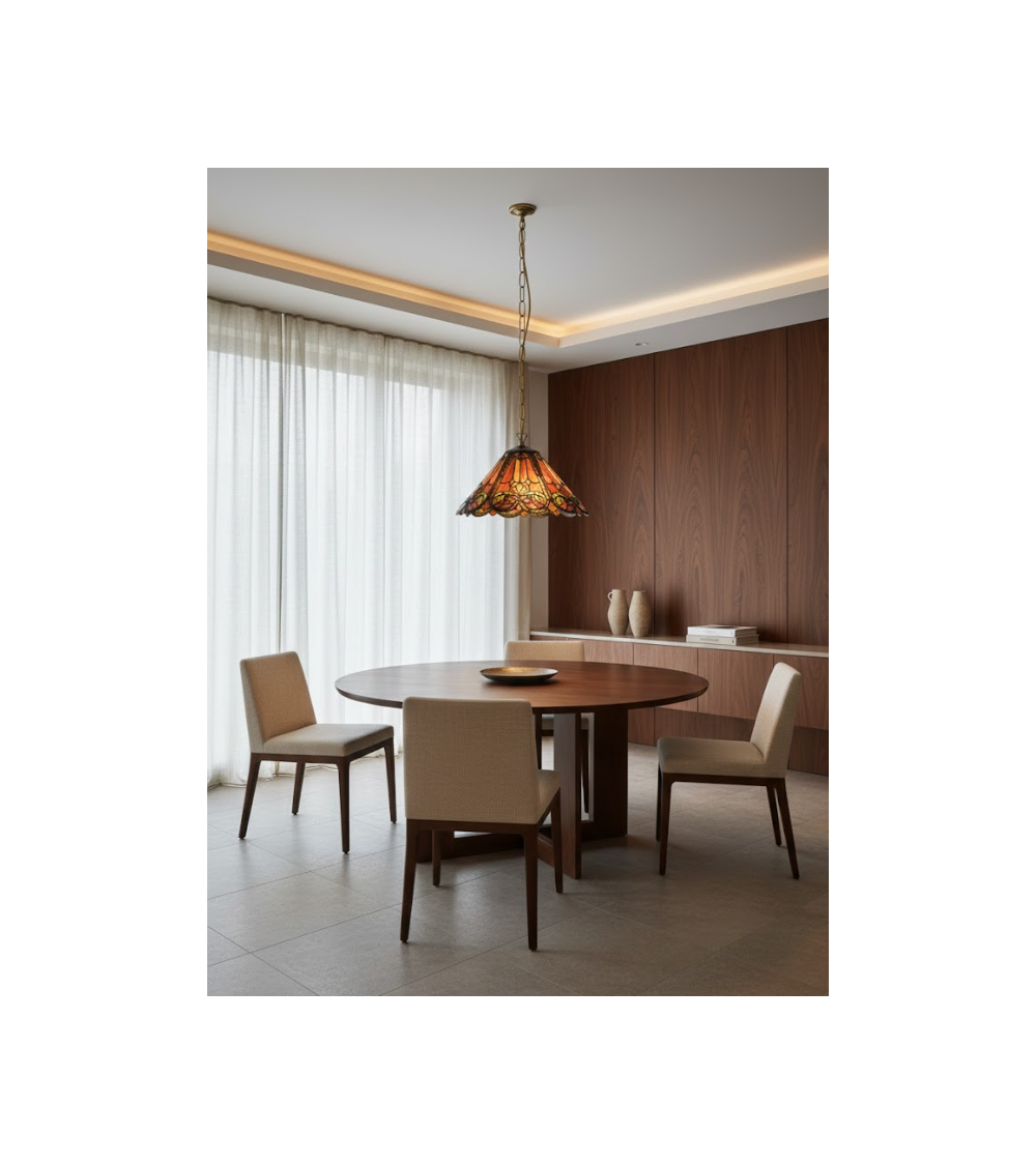 Suspension TIFFANY AMBERA – Vitrail artisanal | Lumiland
