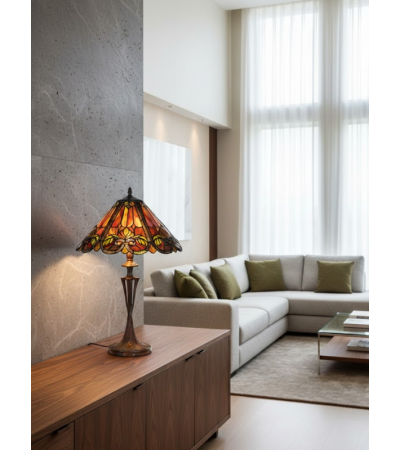 Lampe TIFFANY AMBERA – Vitrail artisanal | Lumiland