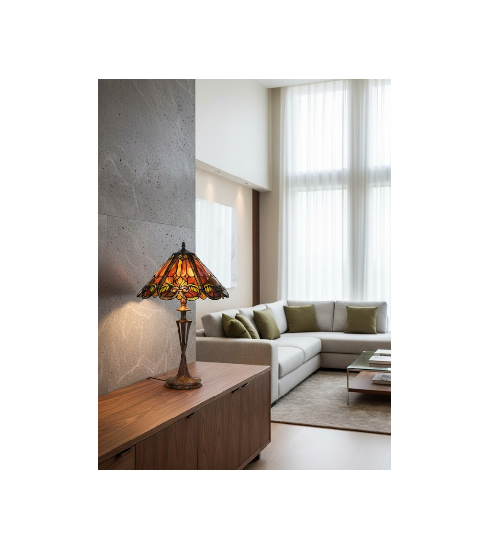 Lampe TIFFANY AMBERA – Vitrail artisanal | Lumiland