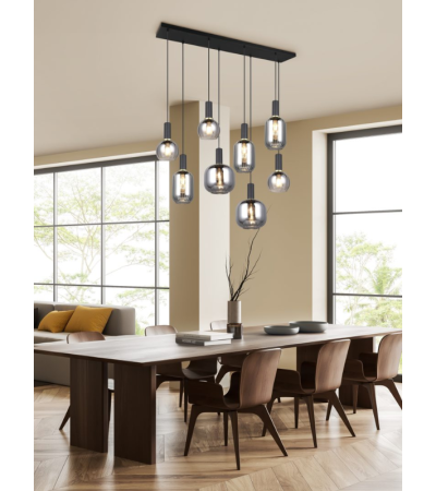 Suspension DIVA 8 lumières – Verre chromé noir mat | Lumiland