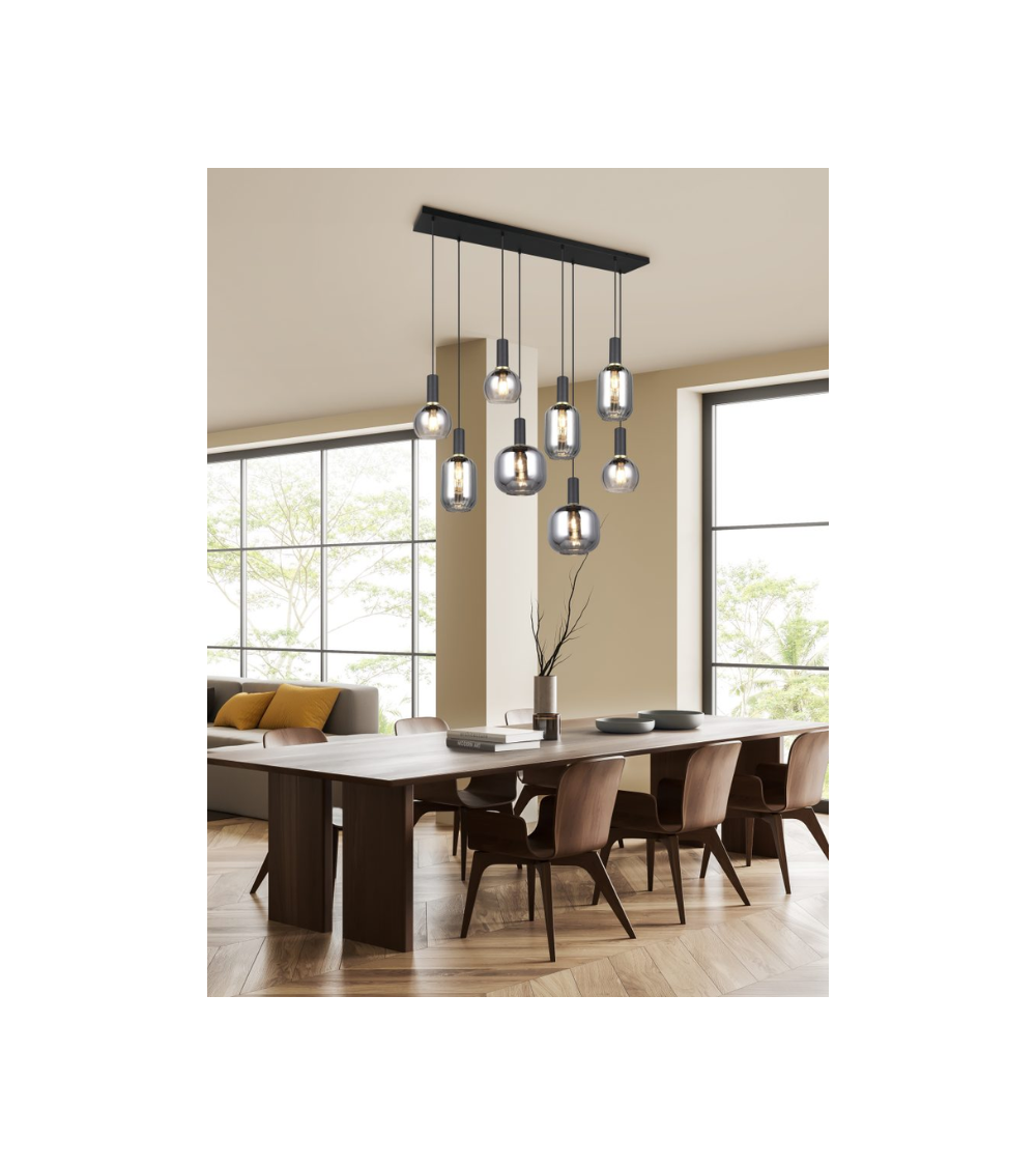 Suspension DIVA 8 lumières – Verre chromé noir mat | Lumiland