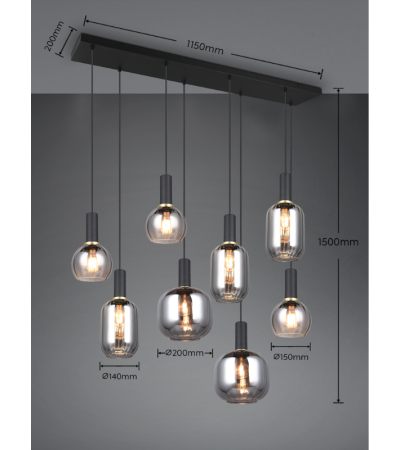 Suspension DIVA 8 lumières – Verre chromé noir mat | Lumiland