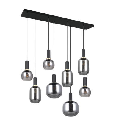 Suspension DIVA 8 lumières – Verre chromé noir mat | Lumiland