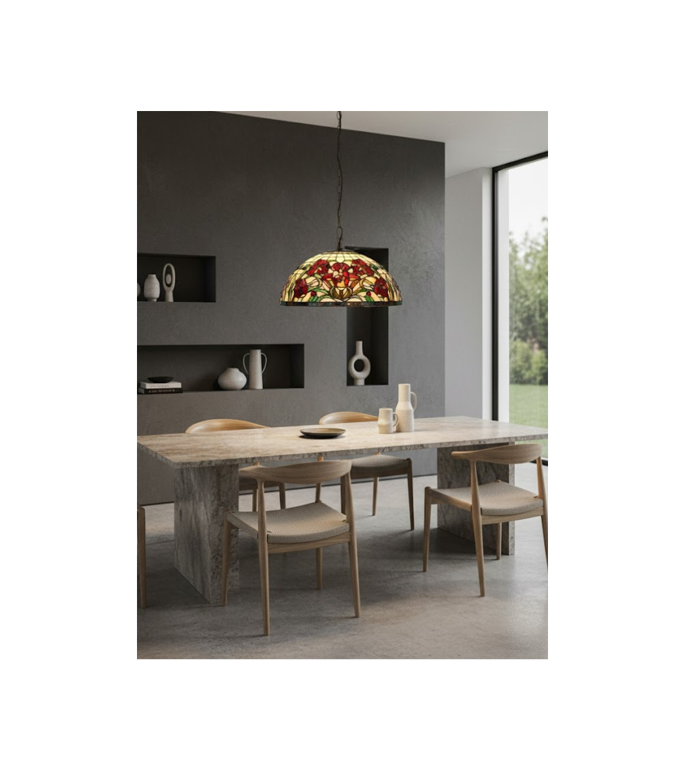 Suspension Tiffany Rosélia – Suspension vitrail Ø40 cm | Lumiland