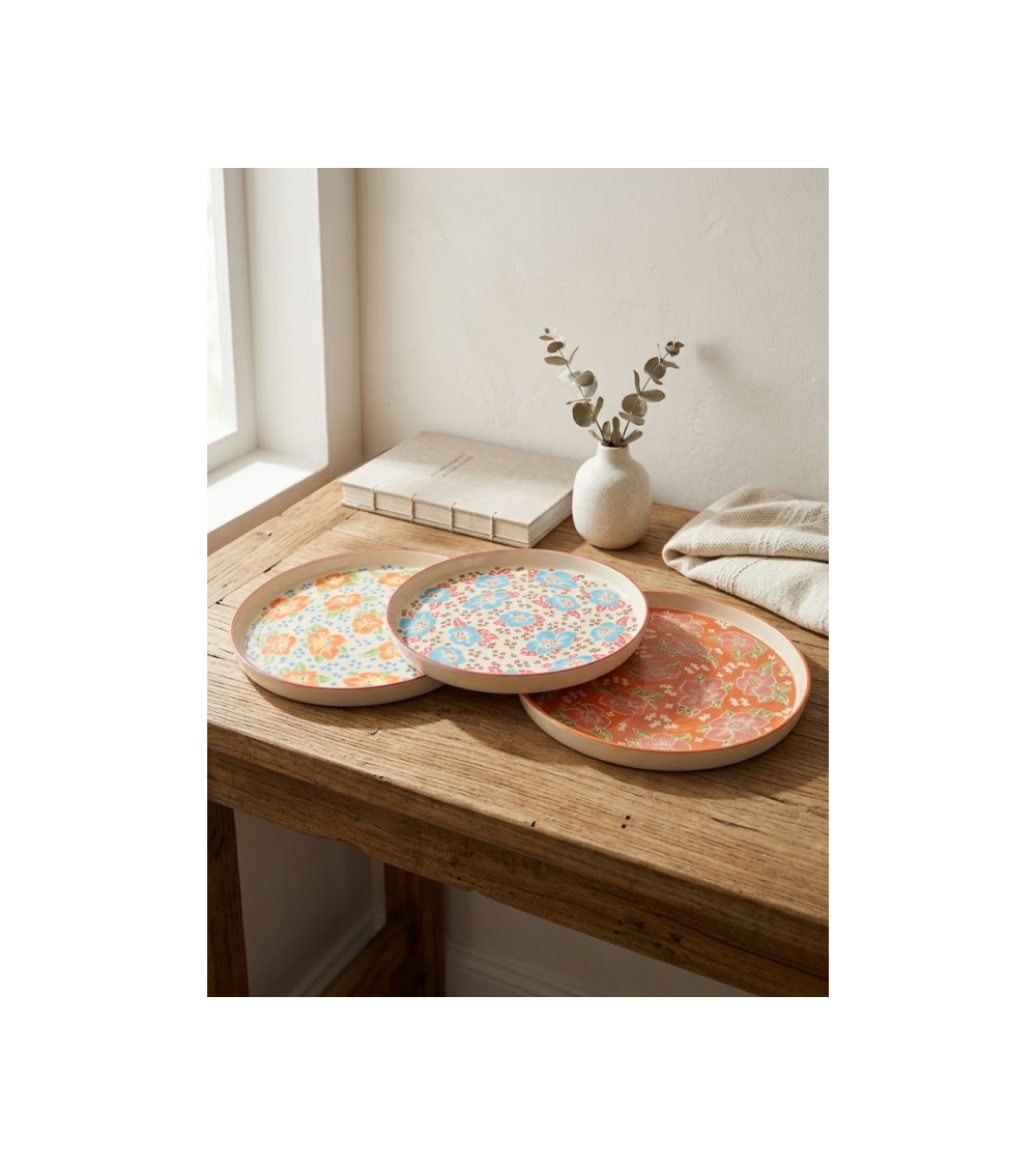 Plat à tarte MEKALA décor floral - Lumiland.fr