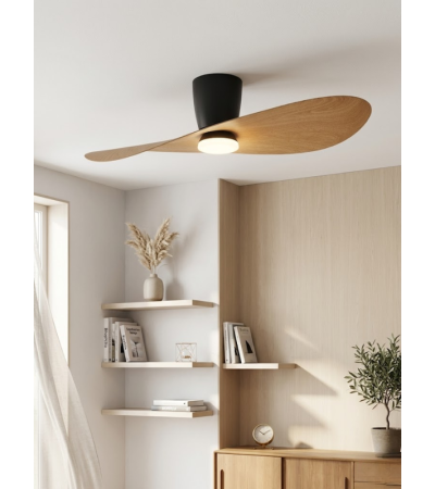 Ventilateur plafond SURFEUR noir et bois LED DC