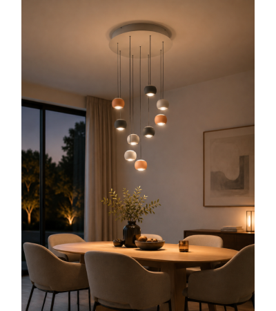 Suspension CANNON multicolore 9 lumières LED  Design contemporain