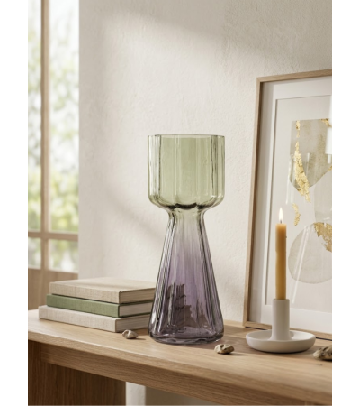 Vase GAIETÉ en Verre Dégradé Vert et Parme H.31 cm | Lumiland