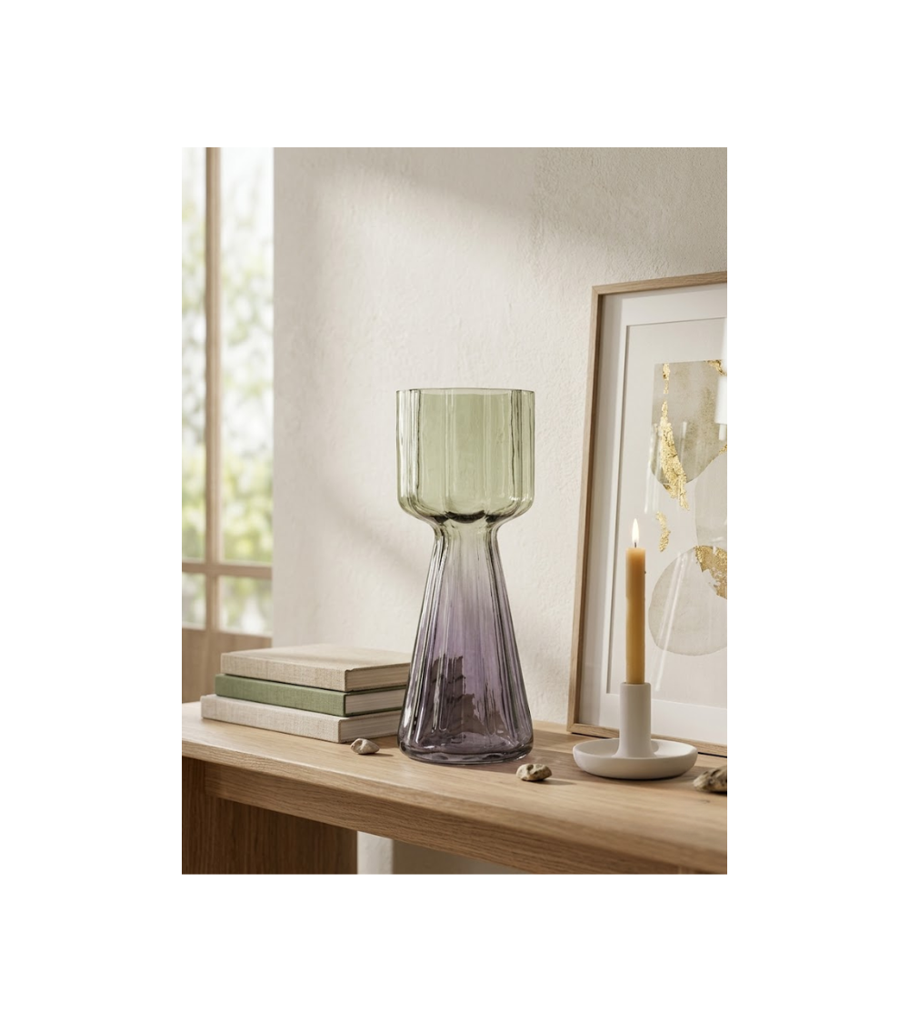Vase GAIETÉ en Verre Dégradé Vert et Parme H.31 cm | Lumiland