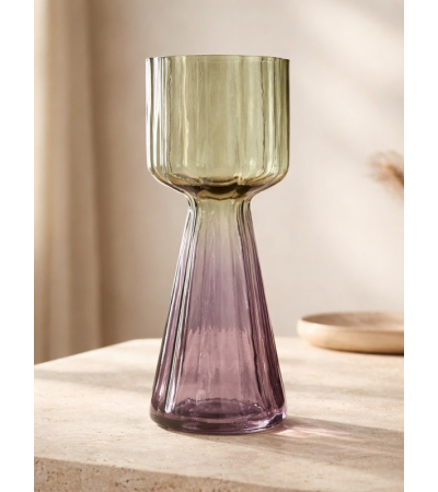 Vase GAIETÉ en Verre Dégradé Vert et Parme H.31 cm | Lumiland