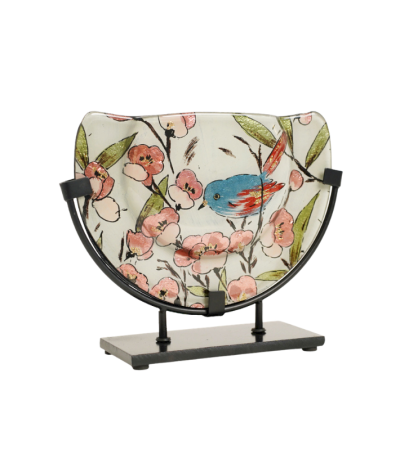 Vase sur pied GEMME décor floral et oiseau en verre | Lumiland