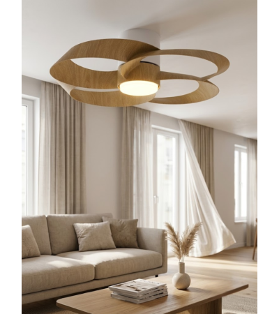 Ventilateur de Plafond ROSE Blanc & Bois LED silencieux - LUMILAND