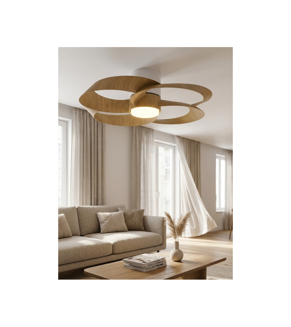 Ventilateur de Plafond ROSE Blanc & Bois LED silencieux - LUMILAND