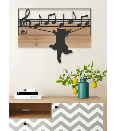 Décoration murale chat MELODIA bois et métal | Lumiland