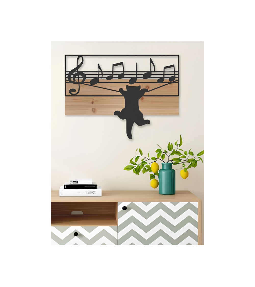 Décoration murale chat MELODIA bois et métal | Lumiland