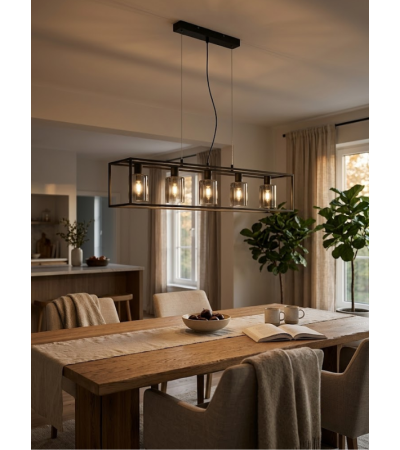 Suspension LINEA verre fumé 5 ou 7 lumières | Lumiland