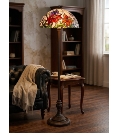 Lampadaire Tiffany vitrail floral – Luminaire salon élégant | Lumiland