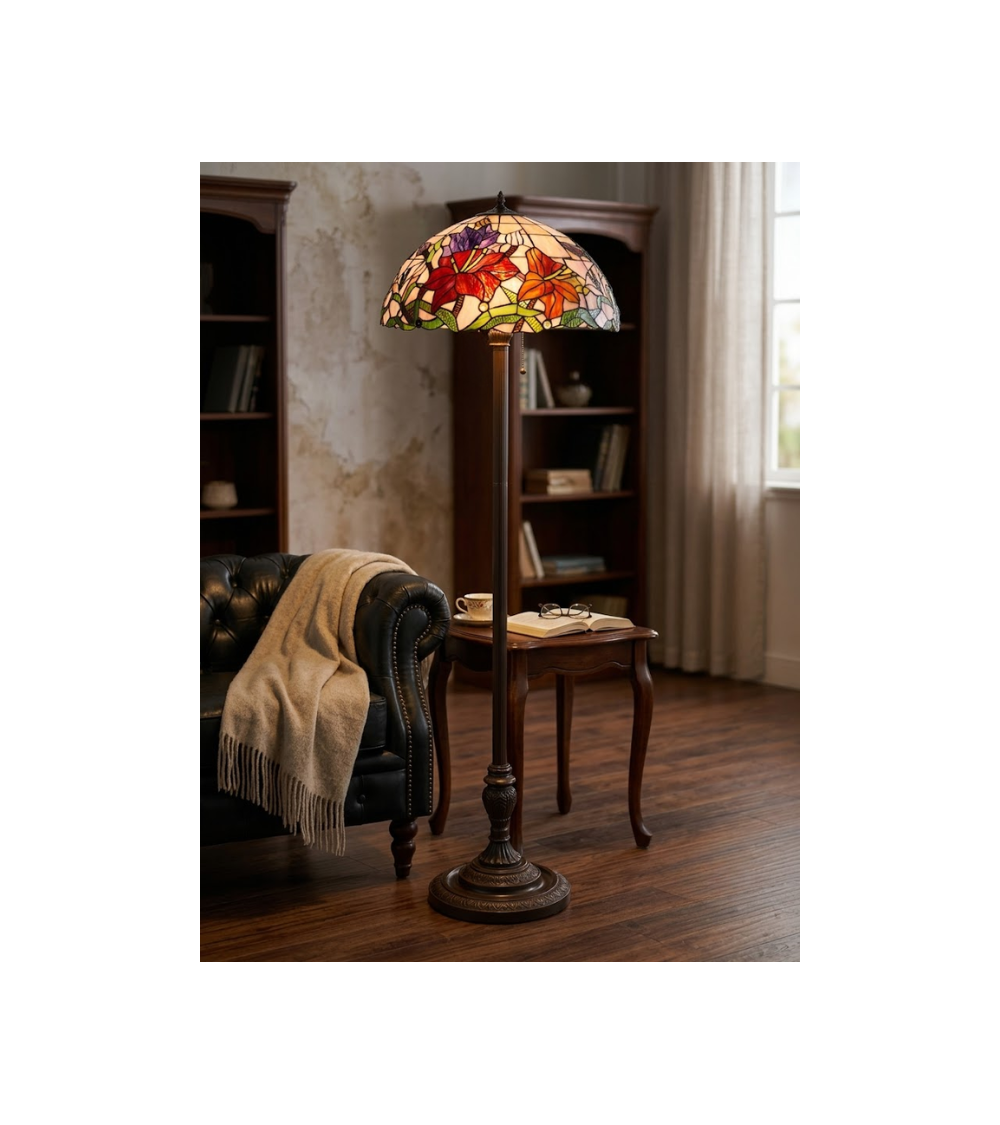 Lampadaire Tiffany vitrail floral – Luminaire salon élégant | Lumiland