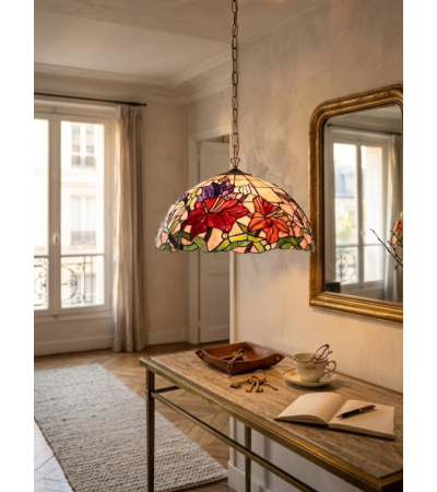 Suspension Tiffany fleur en vitrail – Luminaire floral élégant