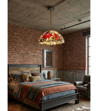 Suspension Tiffany fleur en vitrail – Luminaire floral élégant