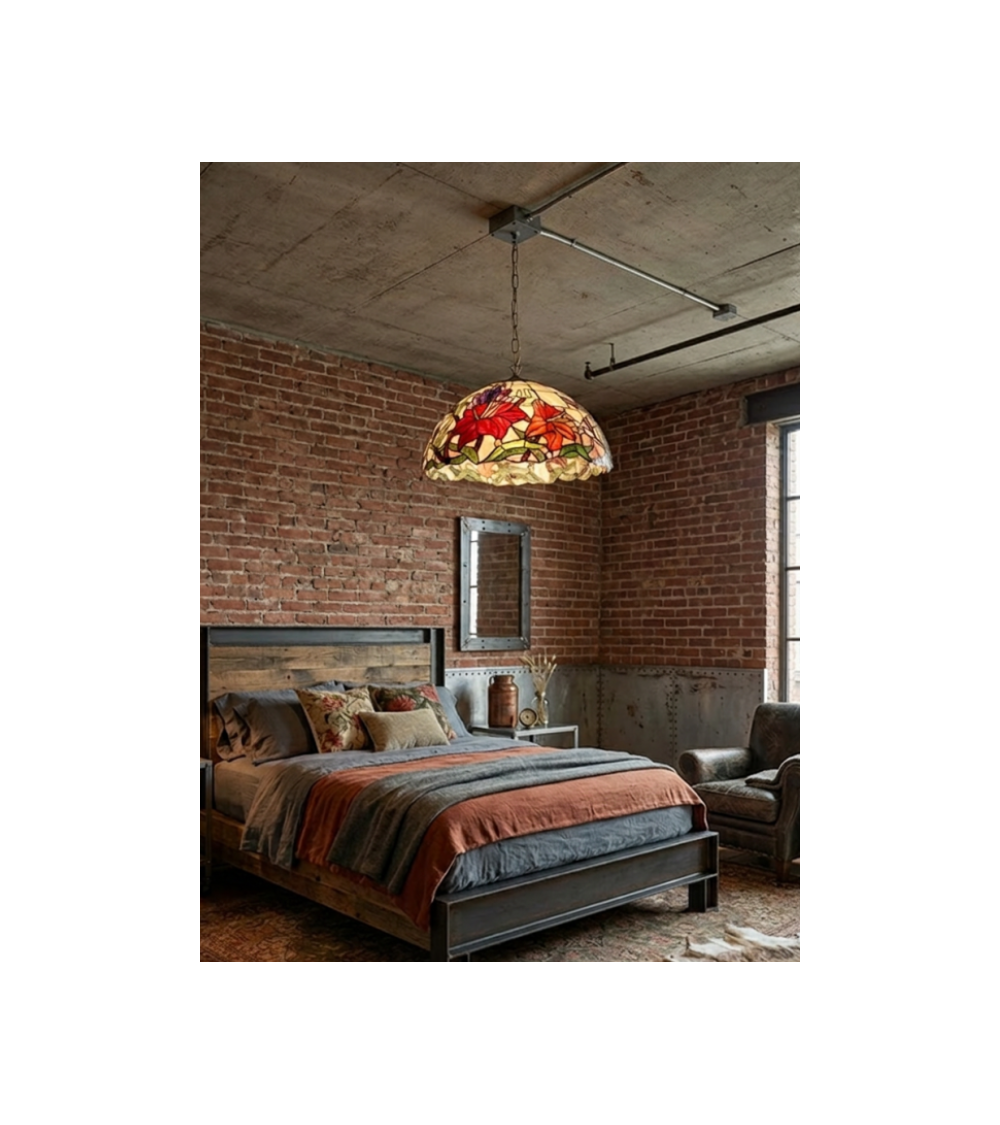 Suspension Tiffany fleur en vitrail – Luminaire floral élégant