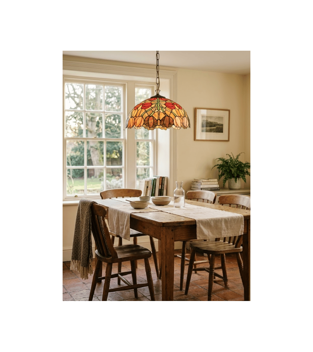 Suspension Tiffany TULIPA – Suspension en vitrail floral | Lumiland