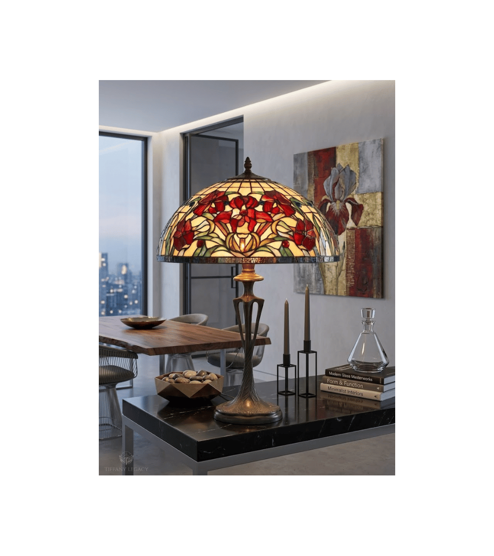 Lampe Tiffany IRIS ROYAL – Grande lampe en vitrail floral | Lumiland
