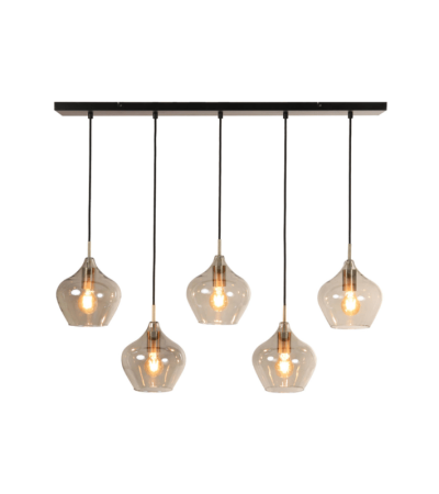 Suspension RAKEL 5 lumières – Verre fumé & bronze | Lumiland