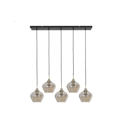 Suspension RAKEL 5 lumières – Verre fumé & bronze | Lumiland