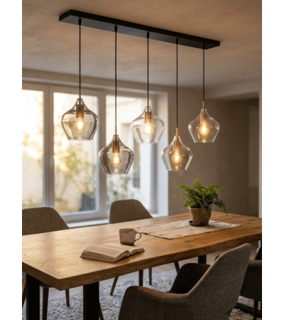 Suspension RAKEL 5 lumières – Verre fumé & bronze | Lumiland